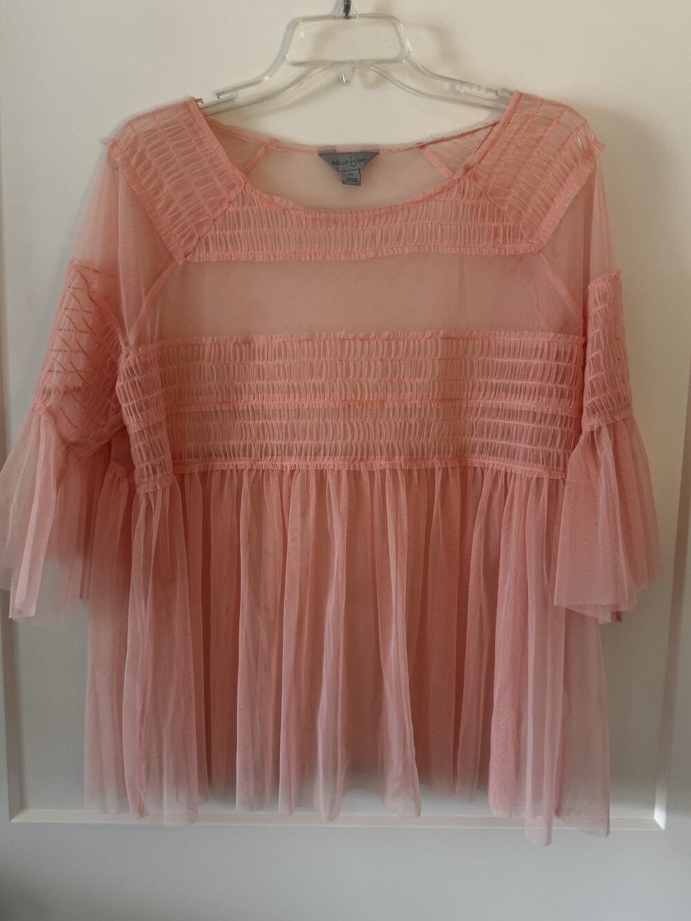 Belle sky Salmon Pink Nylon Net Tule Lace Tunic Top Sz XL Whimsy Goth Fairy